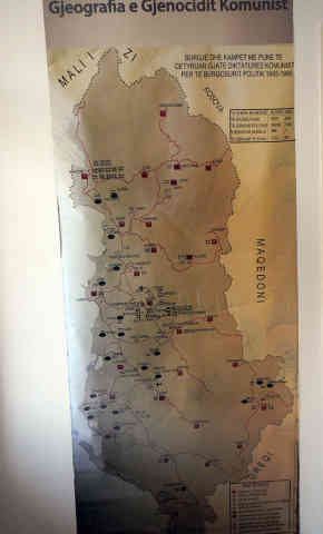 Karte über die Gefängnisse der kommunistischen Zeit in Albanien. Foto: BR | Astrit Ibro