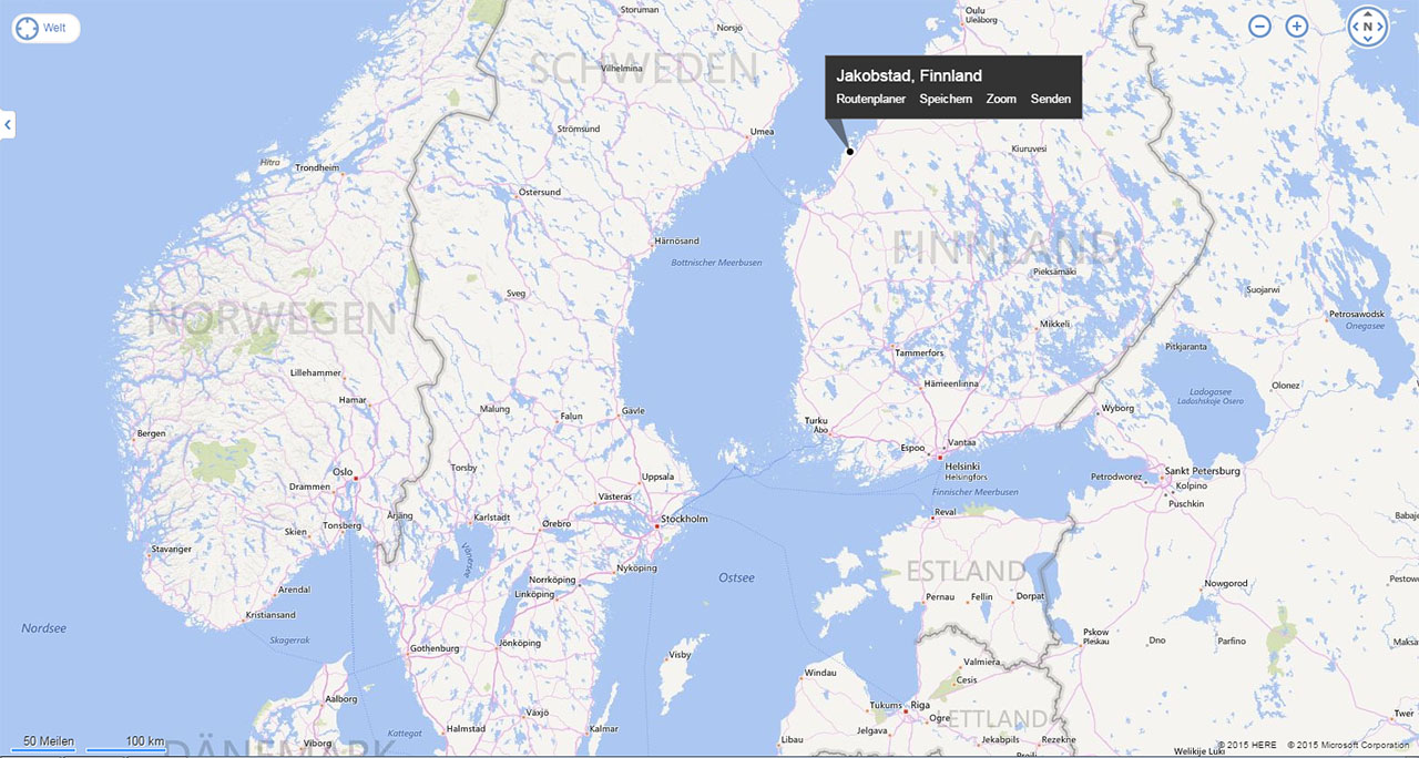 Nihat ist jetzt in Finnland. Screenshot: © 2015 HERE © 2015 Microsoft Corporation/br.de