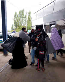 Die Flüchtlinge halten sich im Niemandsland zwischen Kroatien und Ungarn nur etwa zehn Minuten auf. Ihr Gepäck müssen sie deshalb sehr schnell aus den Bussen entladen. Foto: BR | Srdjan Govedarica