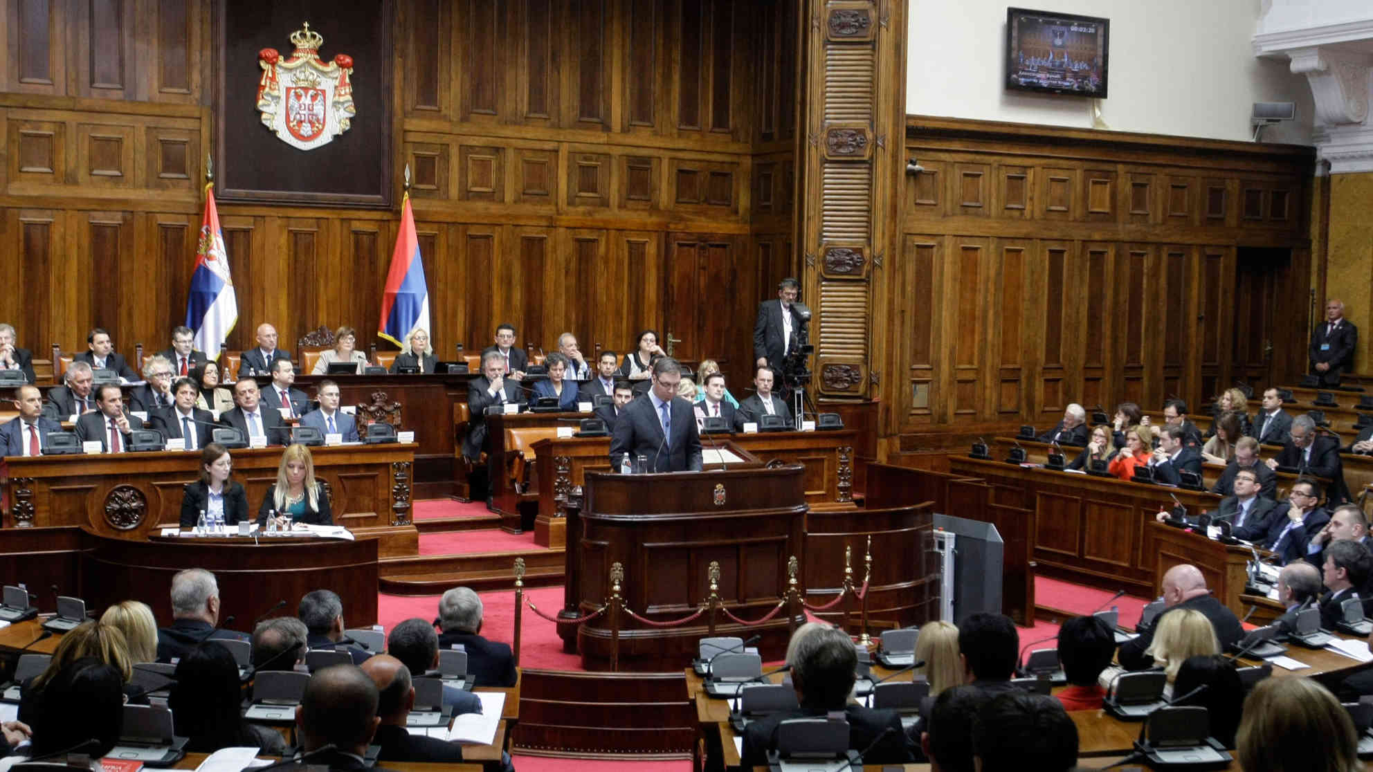 Premier Aleksandar Vucic bei der Vorstellung seines Kabinetts im April 2014. Foto: picture-alliance/dpa
