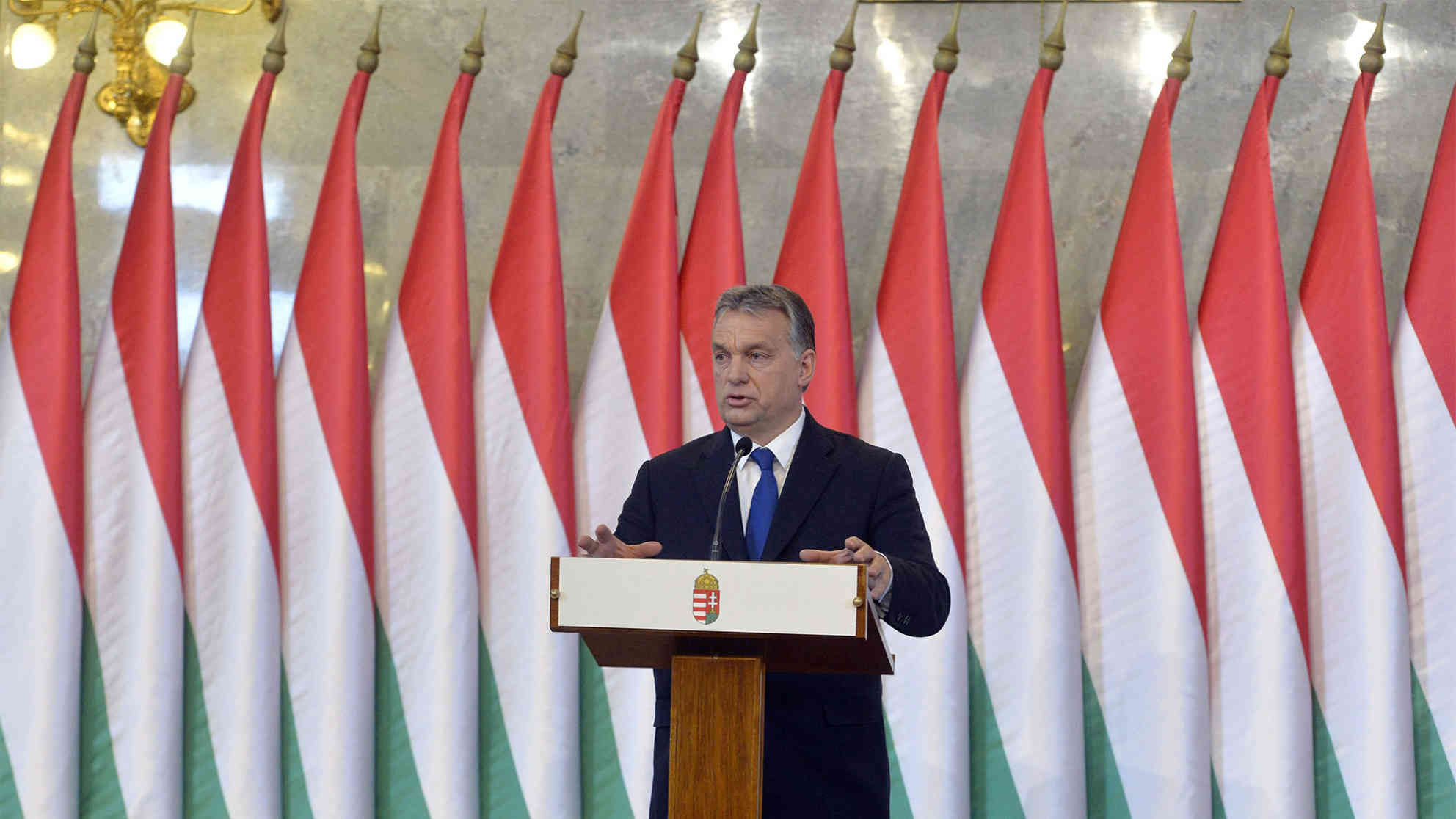 Ungarns Premierminister Viktor Orban auf einer Pressekonferenz in Budapest am 24.02.2016. Foto: picture-alliance/dpa