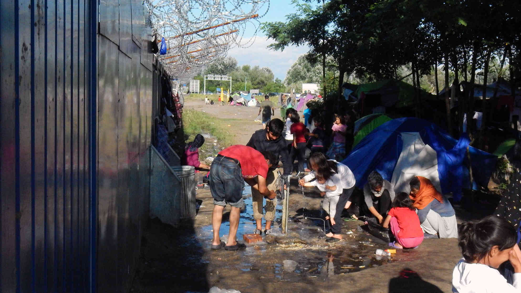 In der Transitzone an der serbisch-ungarischen Grenze gibt nur eine Wasserstelle, keine Duschen und zu wenig Toiletten. Foto: BR | Dejan Stefanovic