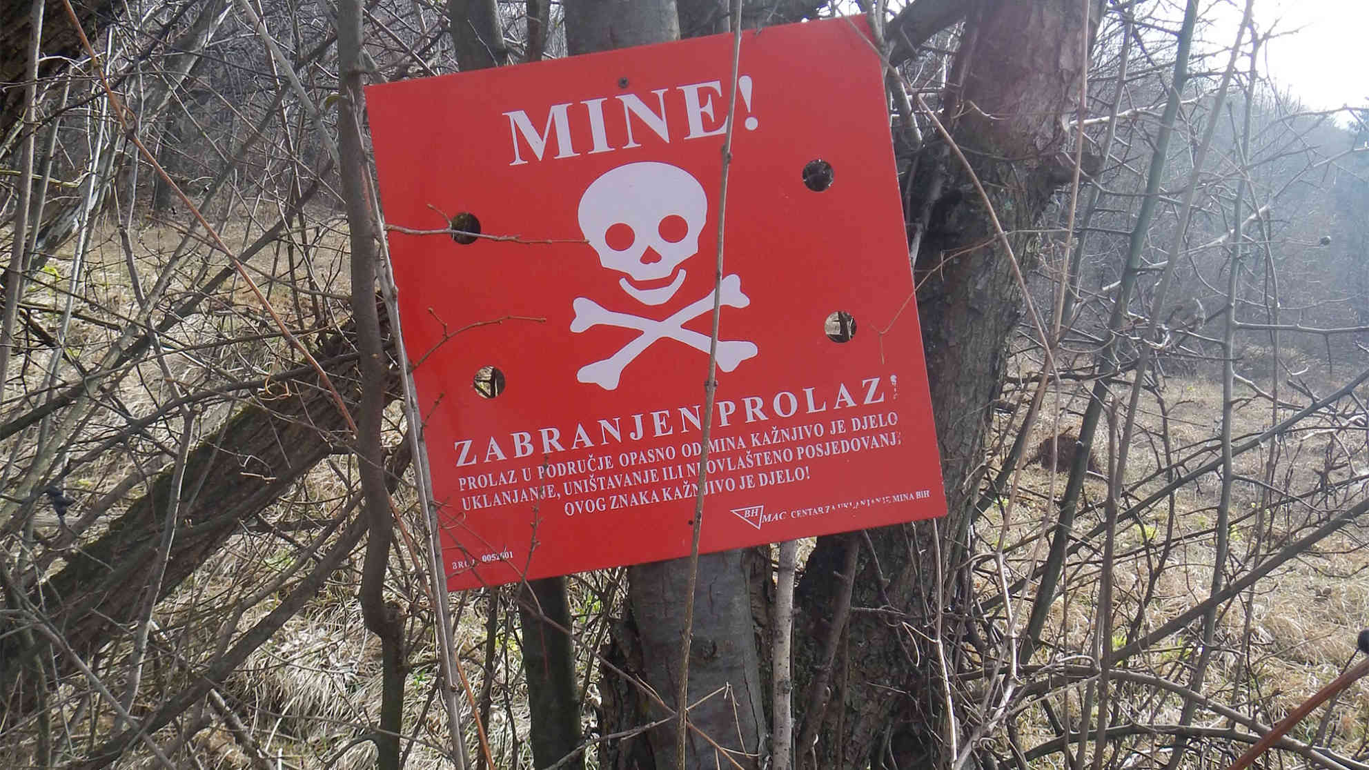 Solche Warnschilder am Rand von Minenfeldern finden sich noch in vielen Teilen Bosnien-Herzegowinas. Foto: BR | Eldina Jasarevic