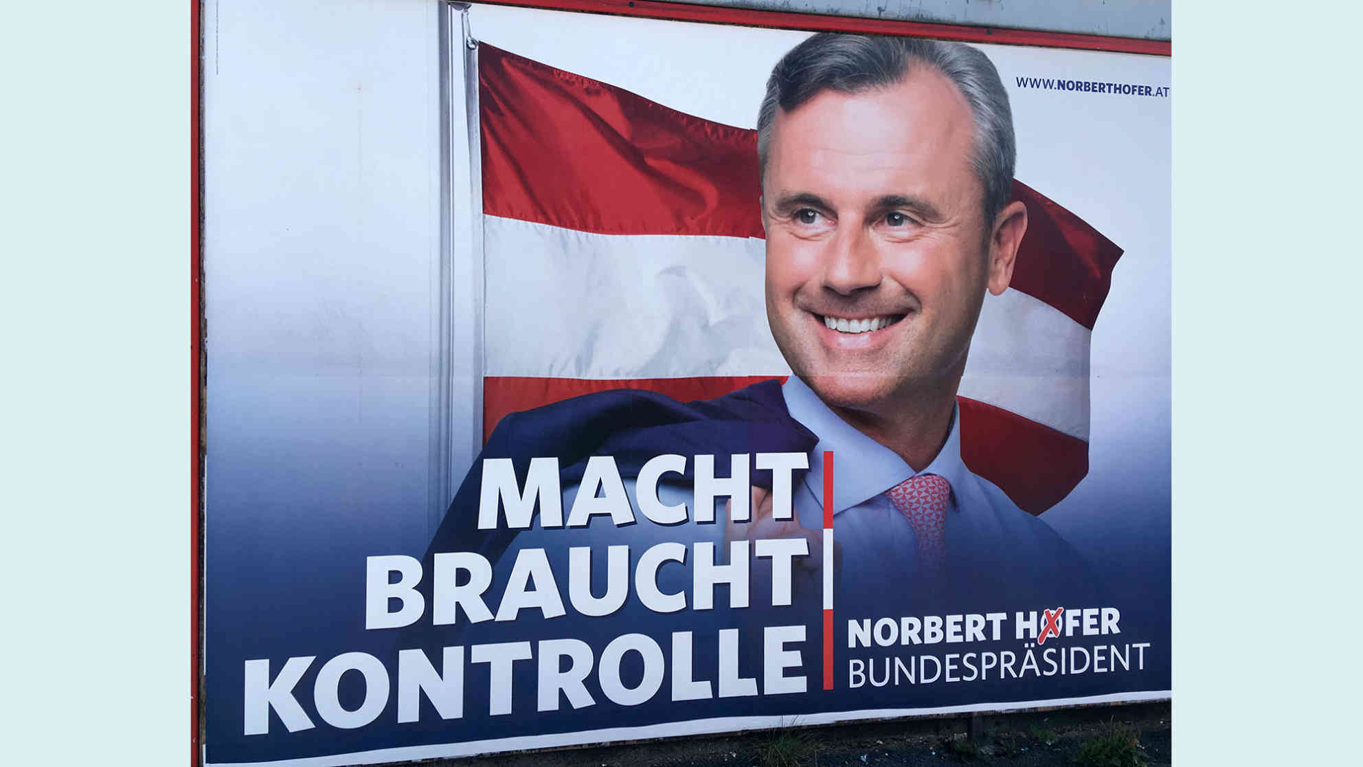 Bundespräsidentenwahl 2. Runde - Norbert Hofer mit einem Slogan, der bereits in den 1970er-Jahren von der ÖVP verwendet worden war. Foto: BR | Michael Mandlik