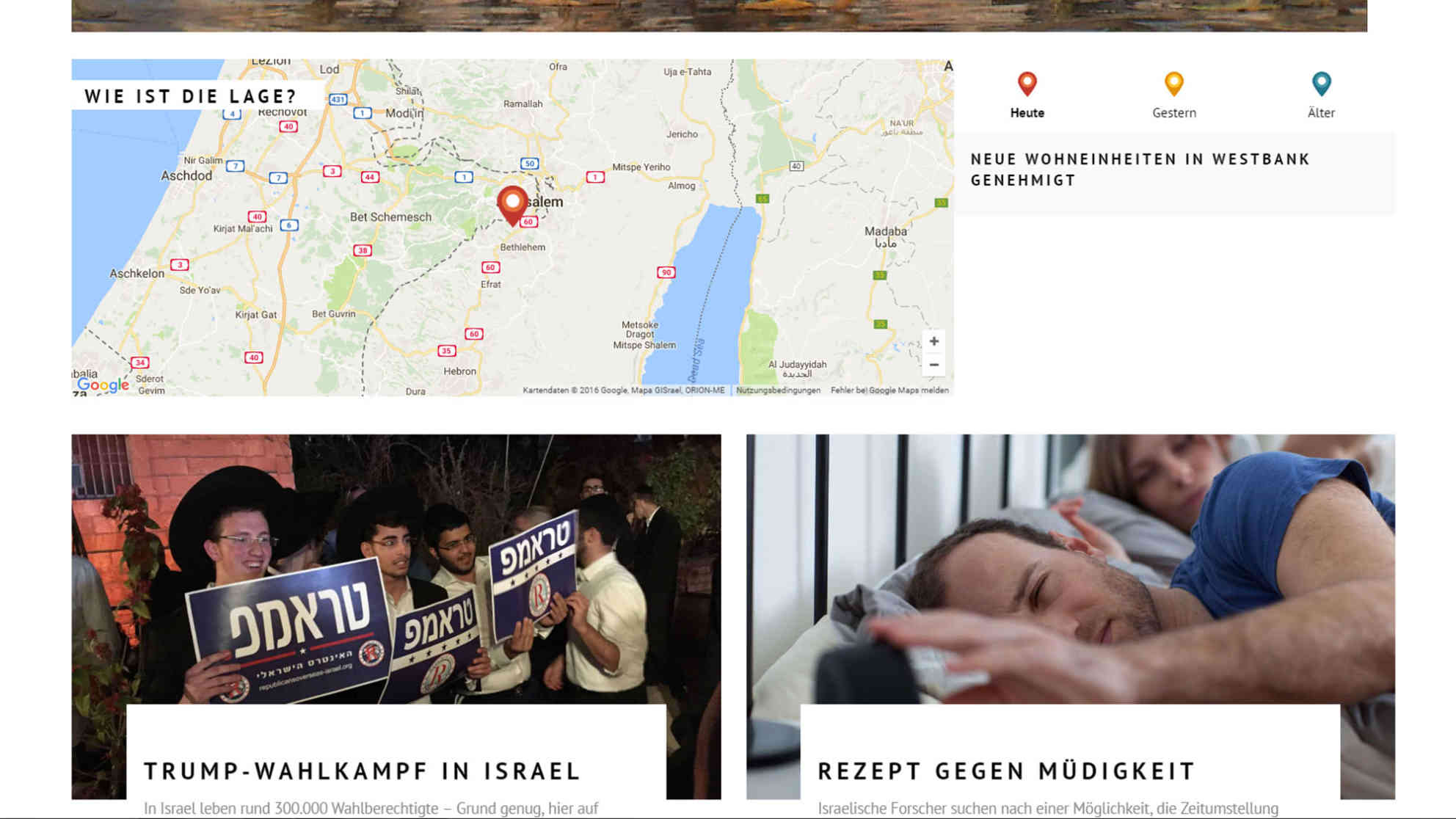 Der Blog des ARD Studios Tel Aviv in neuem Design mit einer ständig aktualisierten Karte „Wie ist die Lage?“, die einen Überblick über die (Gefährdungs-) Situation im Land gibt. Screenshot: BR