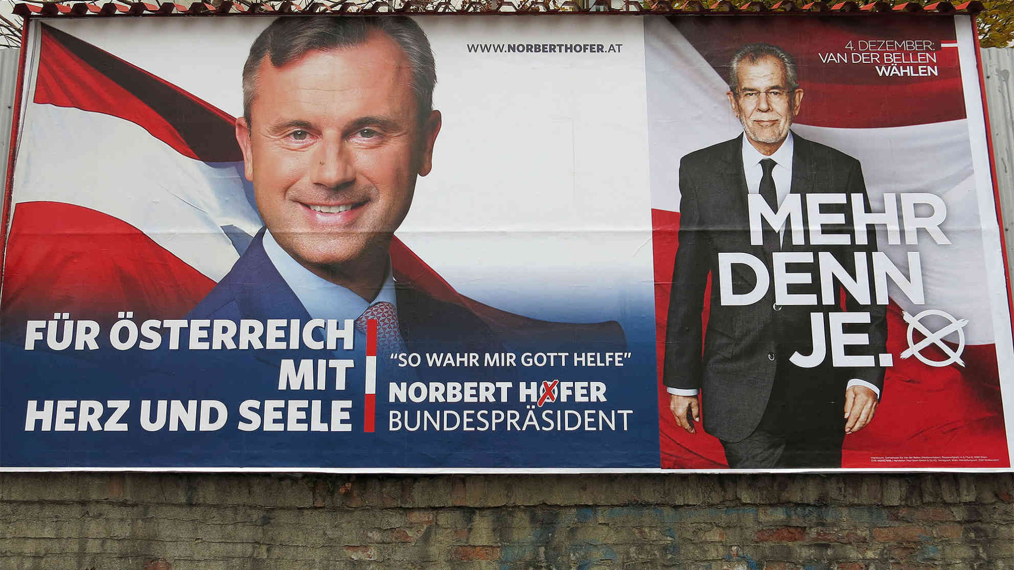 Wahlplakate vor der Bundespräsidentenstichwahl am 4. 12. 2016. Foto: BR | Karin Straka