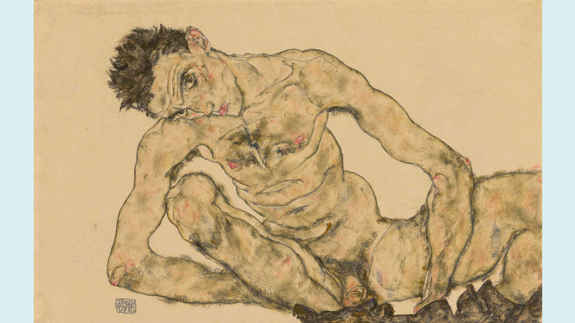 Egon Schiele: Aktselbstbildnis, 1916. Bleistift, Deckfarben. Bild: Albertina, Wien