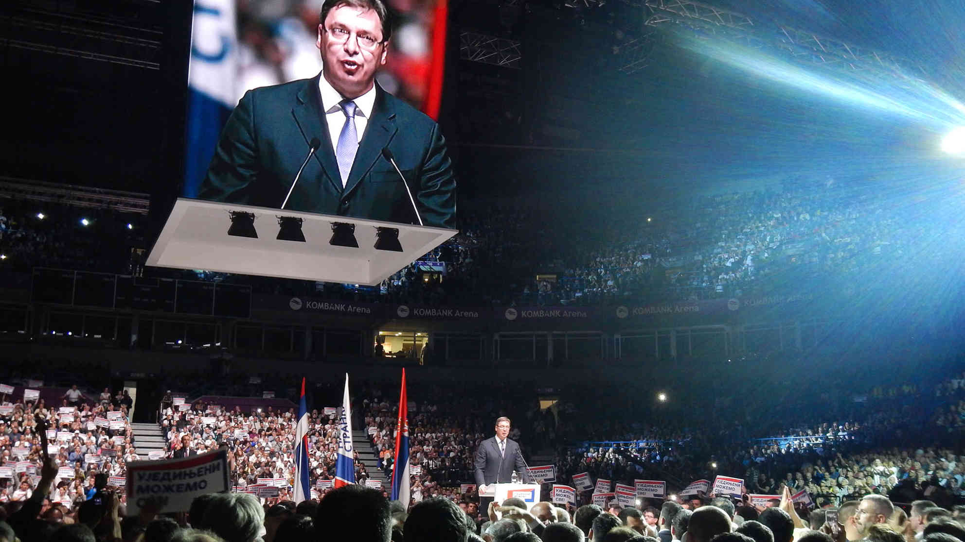 Aleksandar Vucic bei der Abschlusskundgebung der Serbischen Fortschrittspartei im Wahlkampf für vorgezogene Parlamentswahlen, April 2016. Foto: BR | Dejan Stefanovic