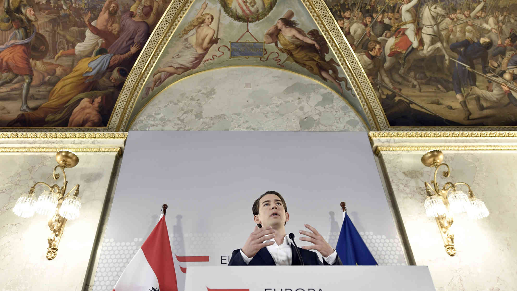 Außenminister Sebastian Kurz (ÖVP) am Freitag, 12. Mai 2017, anlässlich seiner Stellungnahme zu den Vorgängen in der ÖVP. Foto: picture-alliance | dpa