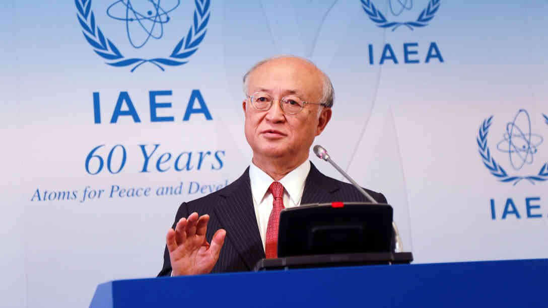 Yukiya Amano, der Generaldirektor der IAEA hält fest, dass die IAEA sehr zufrieden damit ist, wie der Iran alle seine Verpflichtungen umsetzt. Foto: picture alliance | Photoshot