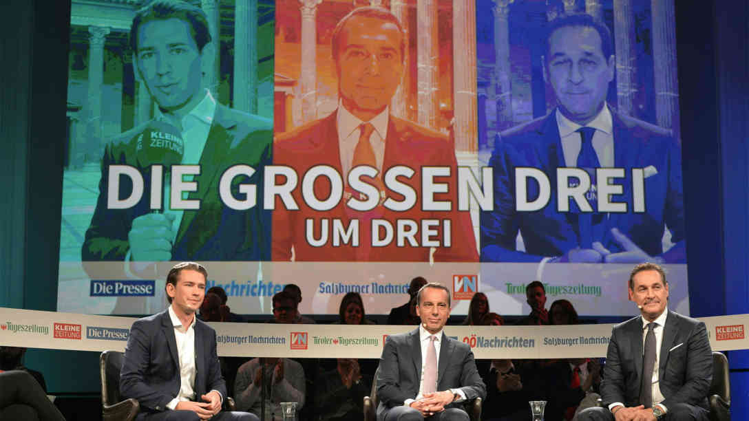 Die Spitzenkandidaten der drei großen Parteien bei einer Debatte zu Beginn des Wahlkampfs. Es folgten mehr als 40 TV-Konfrontationen und unzählige Unappetitlichkeiten auf allen Seiten. Foto: picture-alliance | Herbert Neubauer