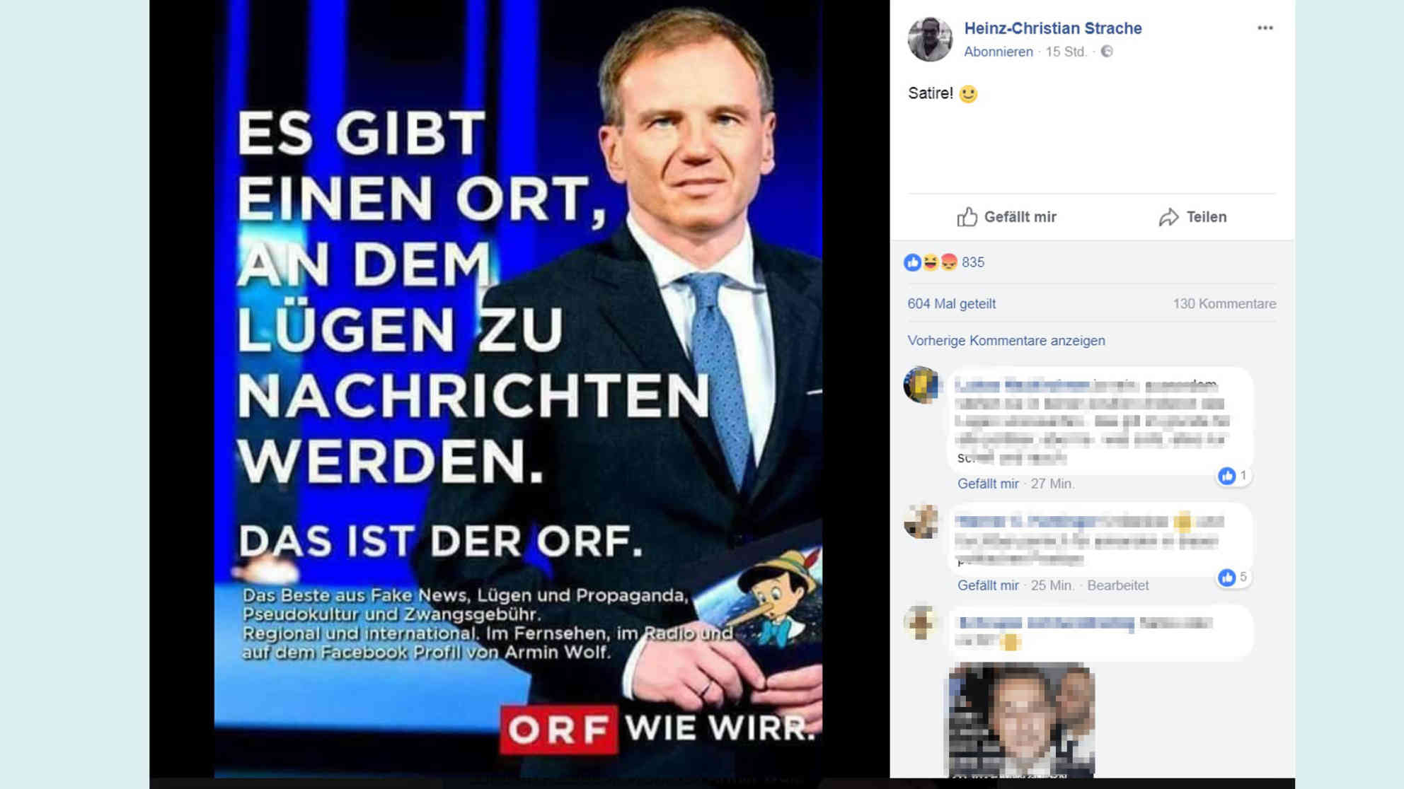 Der Stein des Anstoßes. Diese Montage teilte Heinz-Christian Strache auf seinem privaten, aber öffentlichen Profil. Darüber stand ein kleiner Smiley und das Wort „Satire“. Screenshot: facebook.com/strache