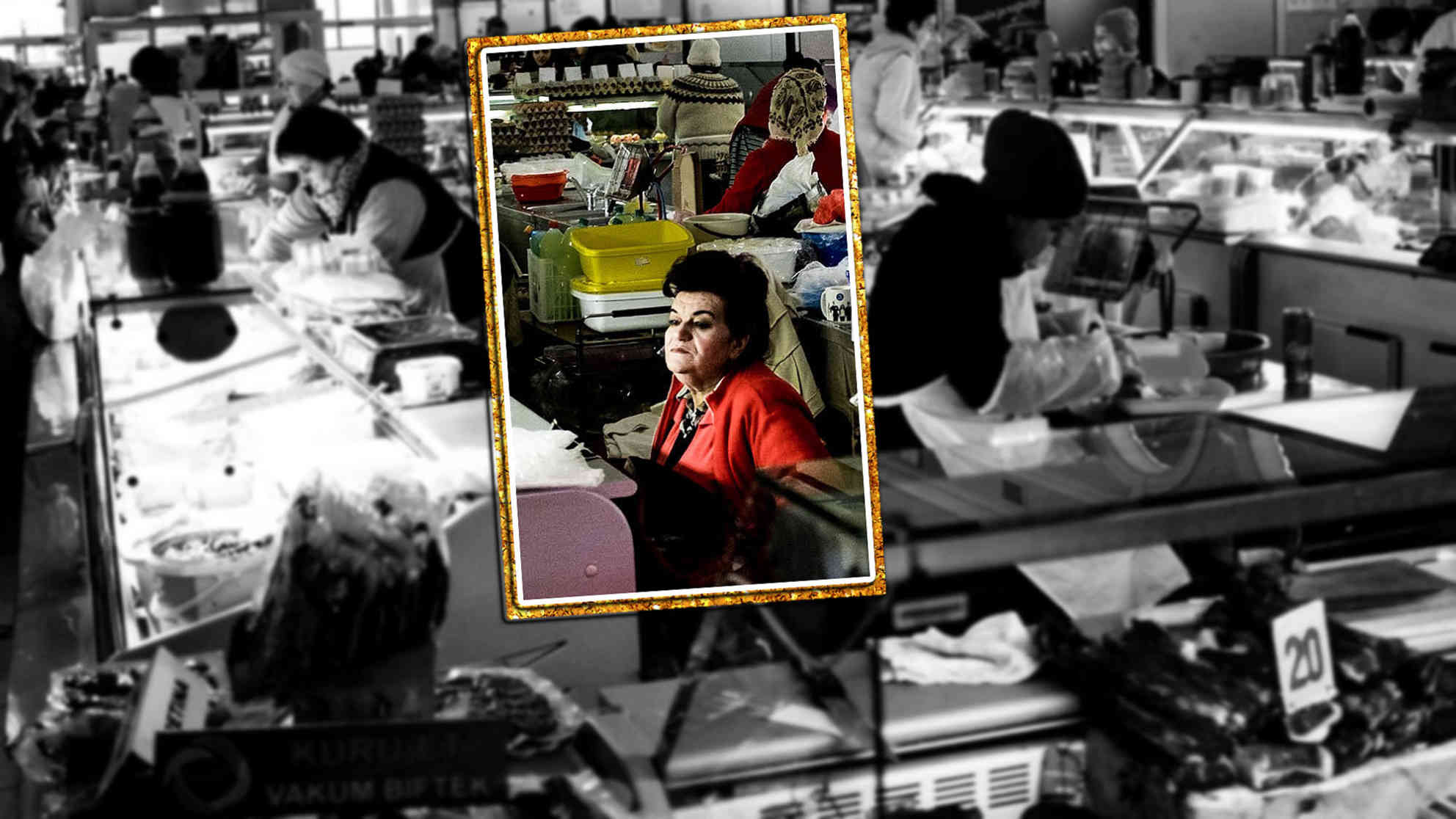 Die Markthalle in Sarajevo ist nicht groß. Dicht aneinandergedrängt verkaufen die Händler ihre Waren. Fotocollage: BR | Karin Straka