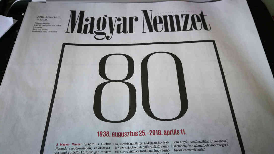 Letzte Ausgabe der Magyar Nemzet vom 12.04.2018. Foto: BR | Attila Poth