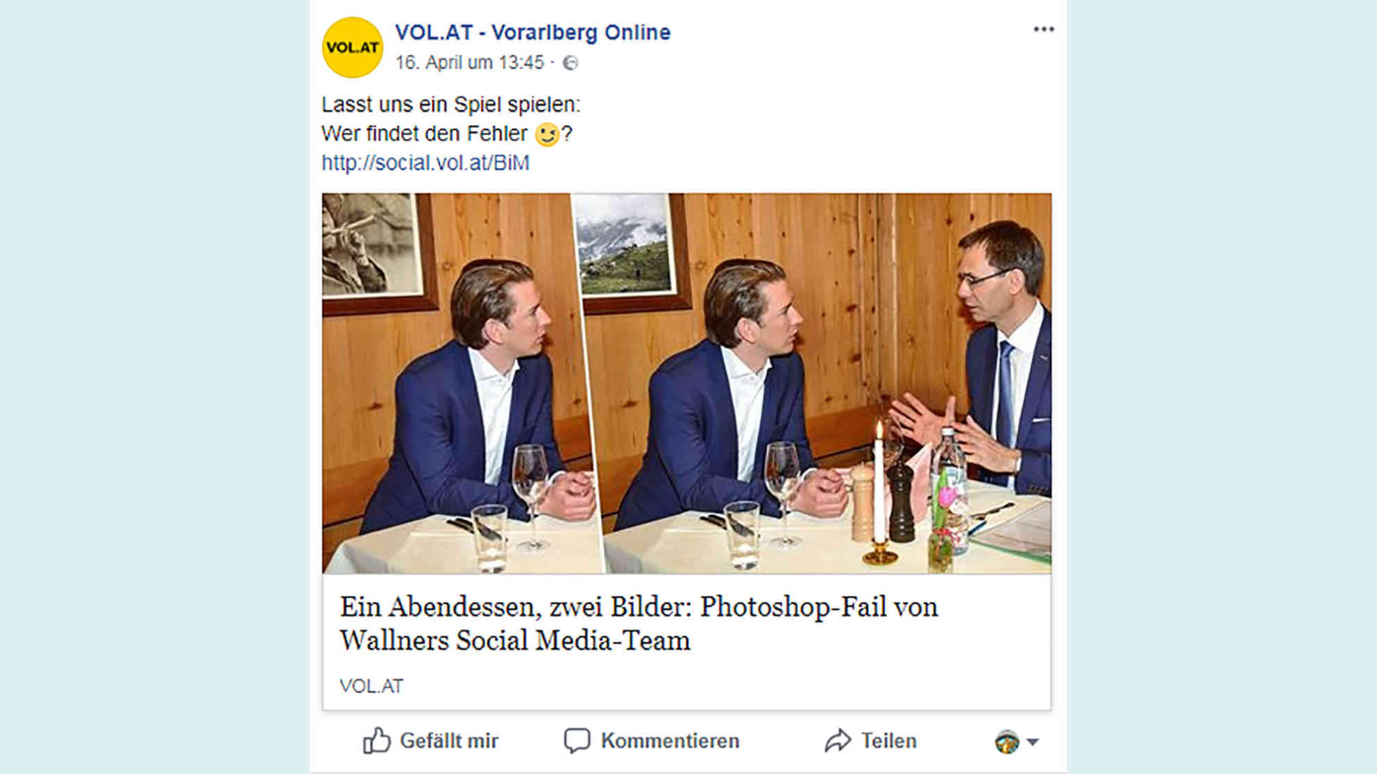 Das Hintergrundbild wurde ausgetauscht - Links das Original, rechts das retuschierte Bild. Foto: Screenshot Facebook