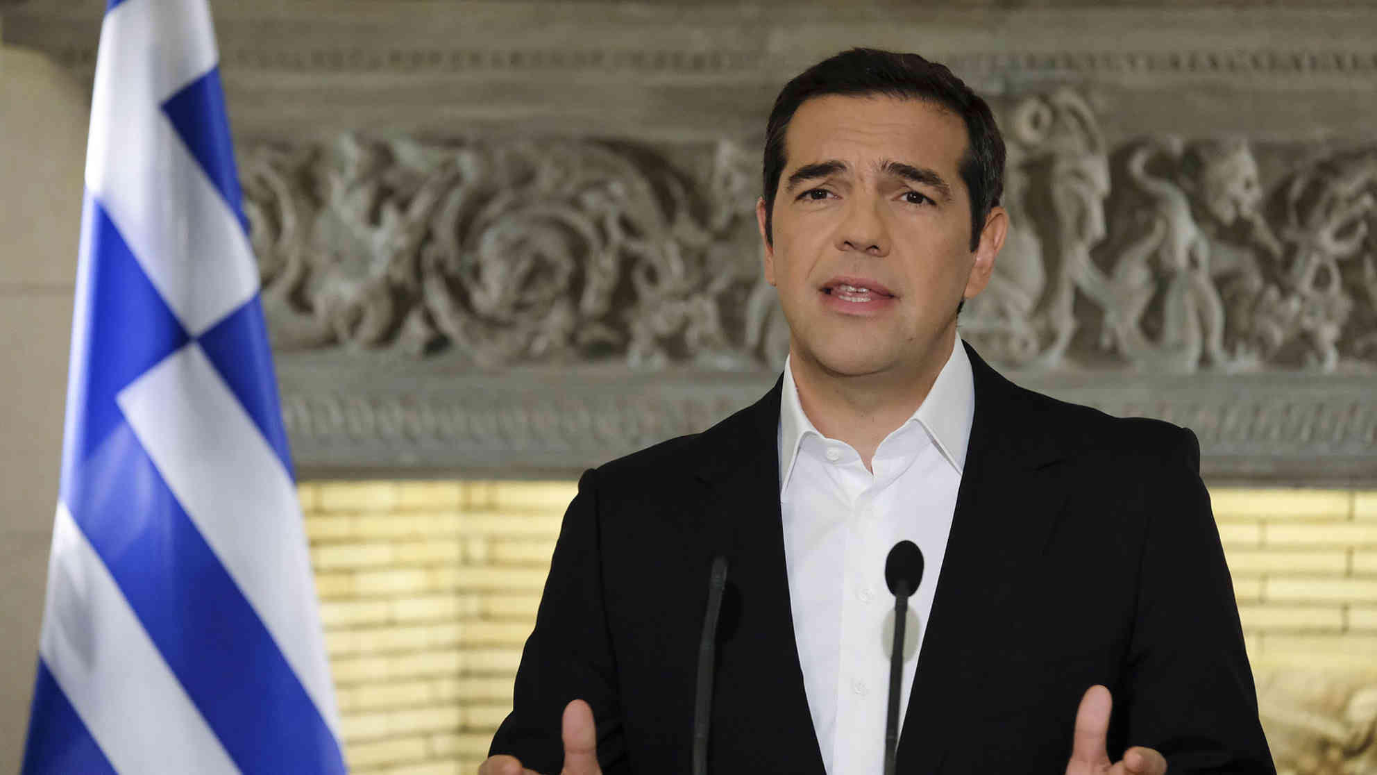 Der griechische Premierminister Alexis Tsipras verkündet die historische Einigung im Namensstreit zwischen Griechenland und Mazedonien am 12. Juni 2018. Foto: picture alliance | Photoshot