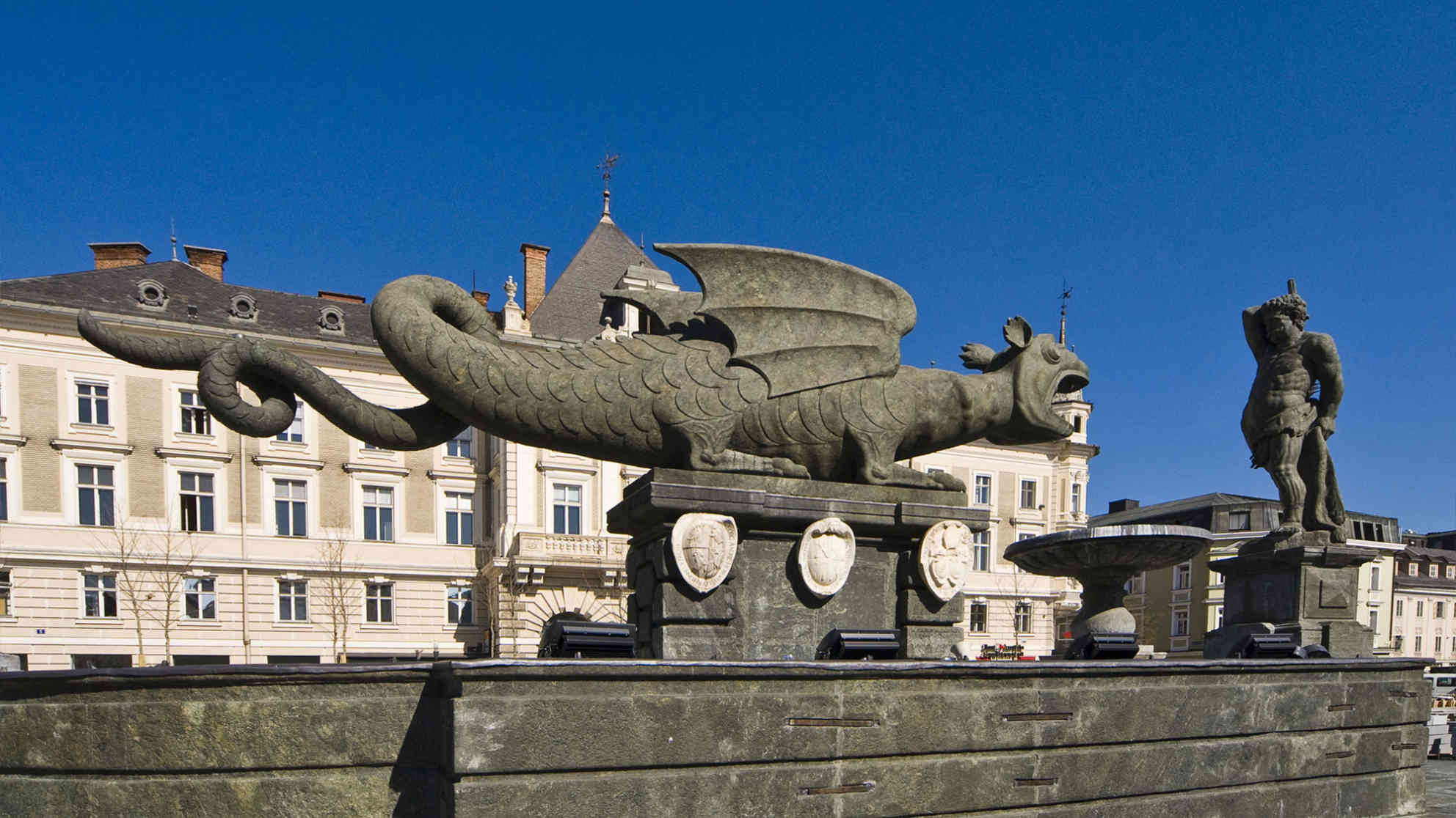 Lindwurmbrunnen, Klagenfurt, Kaernten, Oesterreich