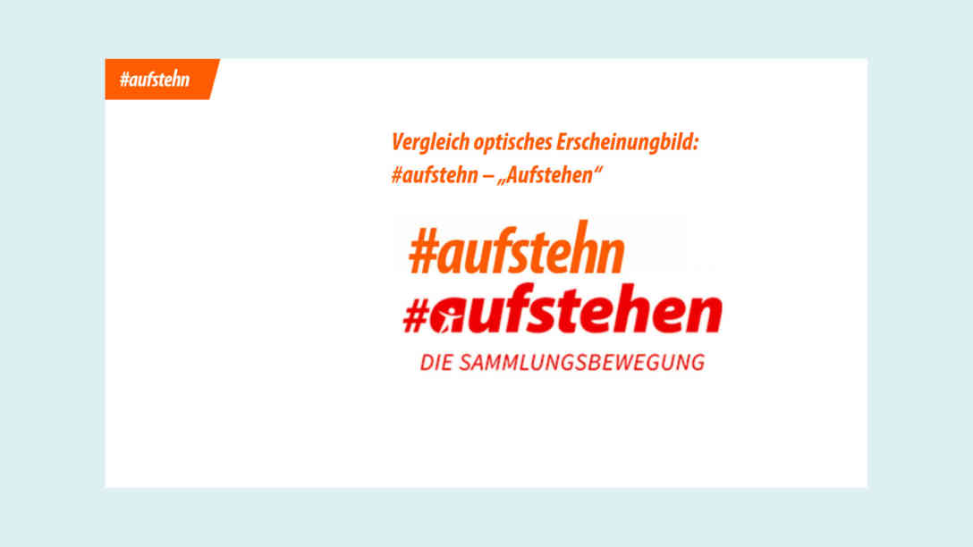 Vergleich der beiden Logos von #aufstehn.at und #aufstehen.de. Screenshot: www.aufstehn.at