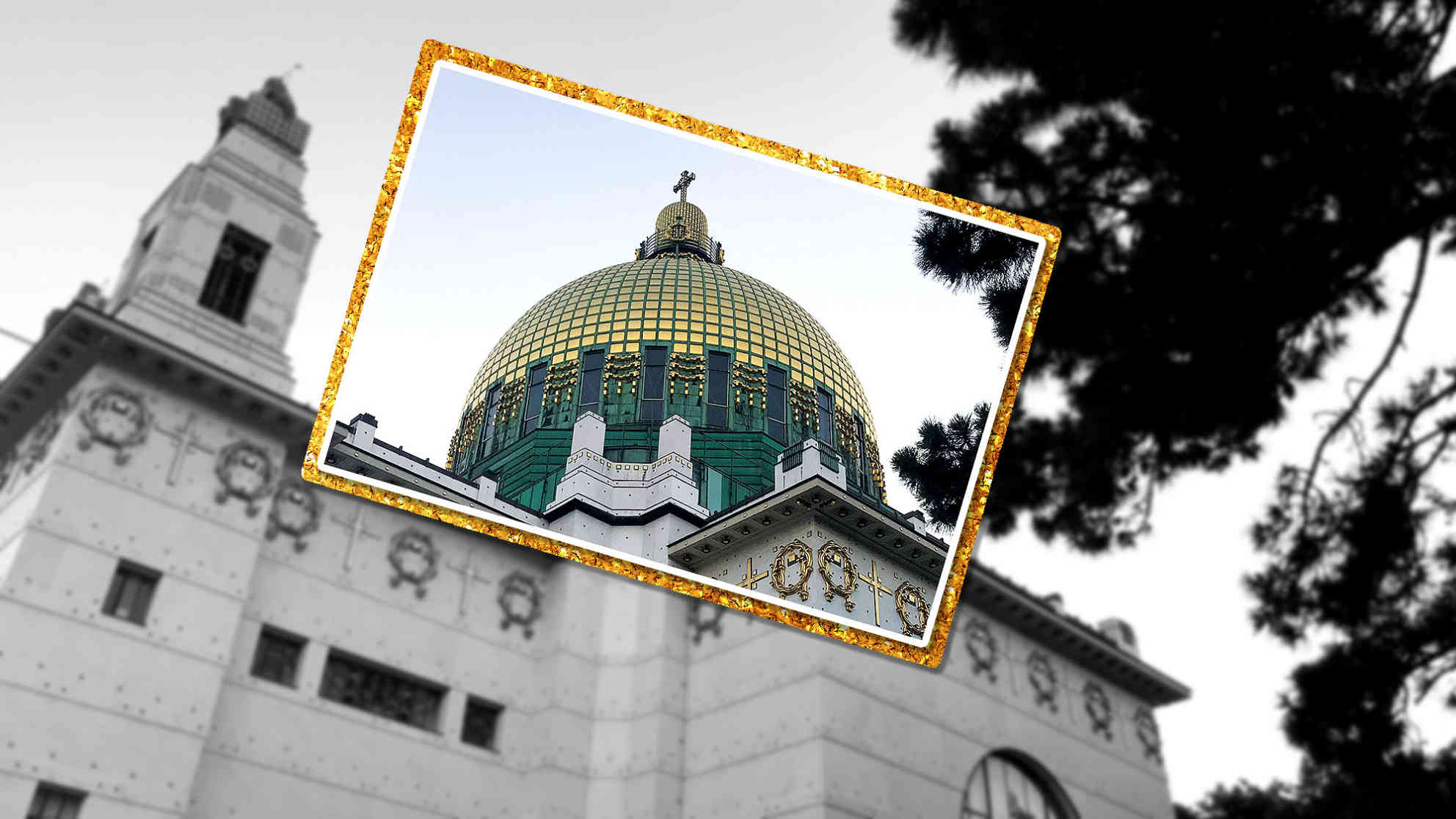 Die goldene Kuppel der 'Kirche am Steinhof' leuchtet weit über Wien und erinnert an eine halbierte Zitrone. Foto: BR | Till Rüger