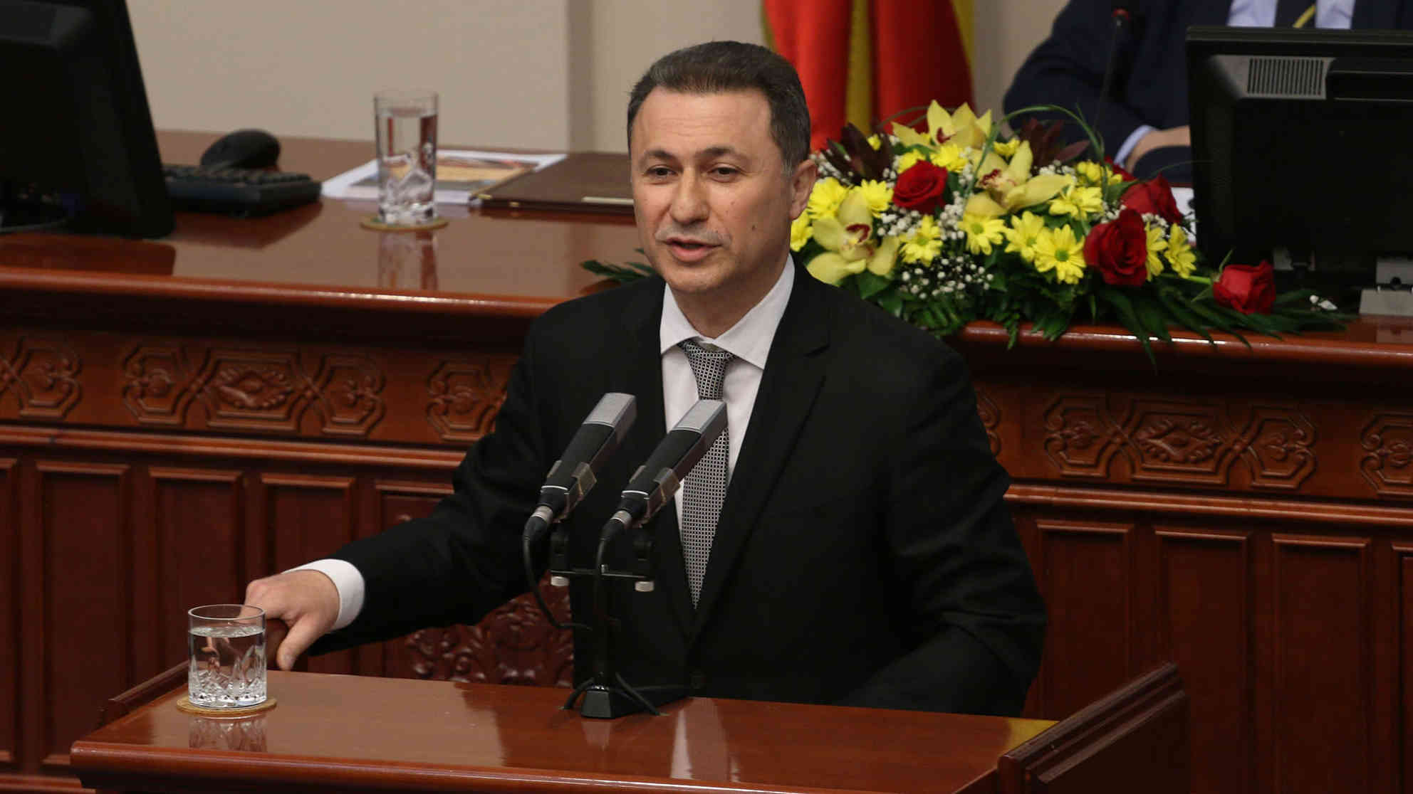 Diese Archivaufnahme vom 01.06.2017 zeigt den mazedonischen Ex-Regierungschef Nikola Gruevski bei einer Rede im mazedonischen Parlament. Foto: picture alliance | AA