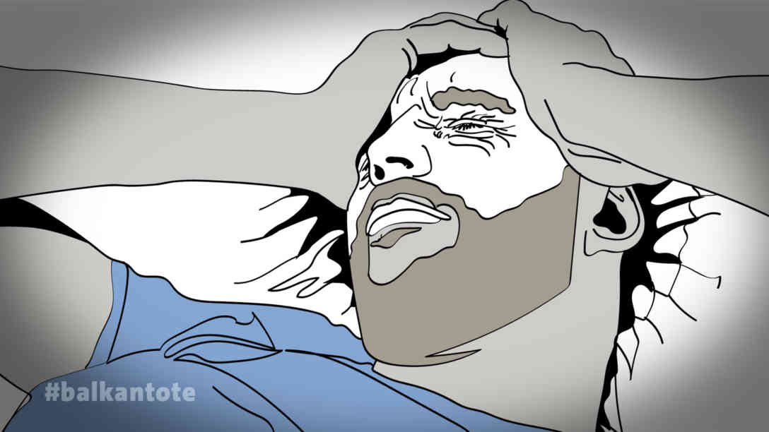 Im November 2014 ist in einer Schlepperunterkunft in Vaksince in Nordmazedonien ein Syrer in Schlepperhand gestorben. Illustration: BR | Anna Hunger