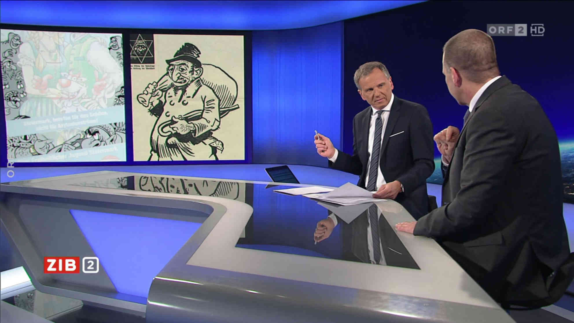 In der ZiB2 am 23.04.2019 kam es zu einem heftigen Schlagabtausch zwischen Harald Vilimsky(FPÖ) und Moderator Armin Wolf. Screenshot: ORF.at