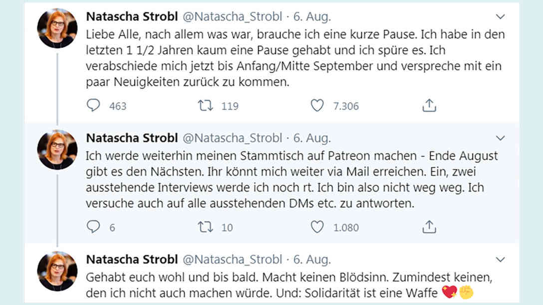 Die Politikwissenschaftlerin Natascha Strobl hat nach den Online-Attacken gegen sie vor einigen Tagen auf Twitter eine Auszeit angekündigt. Foto: Screenshot Twitter (10.08.2020)