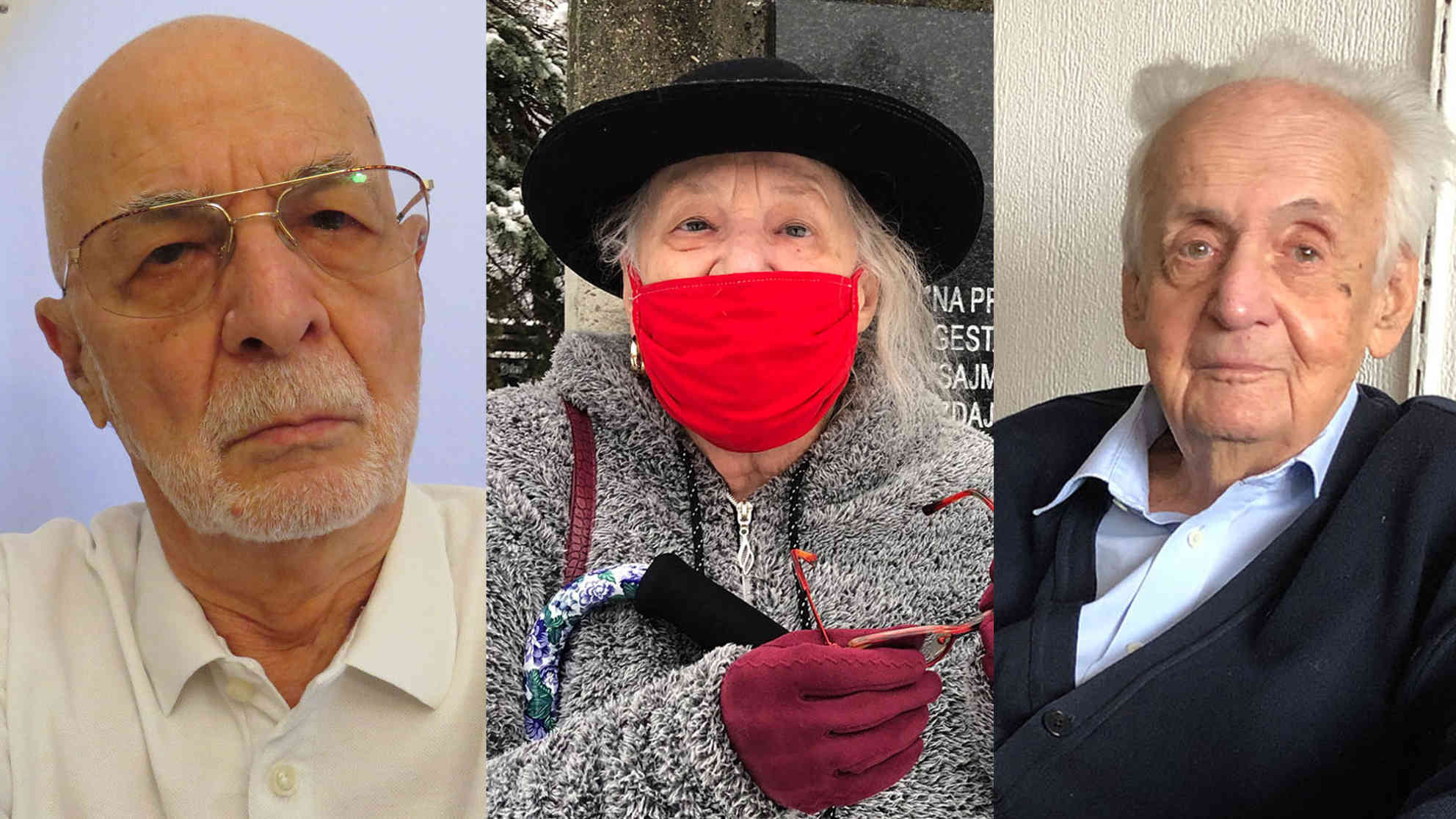 Die Holocaustüberlebenden Aleksandar Ajsinberg, Ester Bayer und Ivan Ivanji. (vl.n.r.) Fotos: Privat / BR / BR. Collage: BR